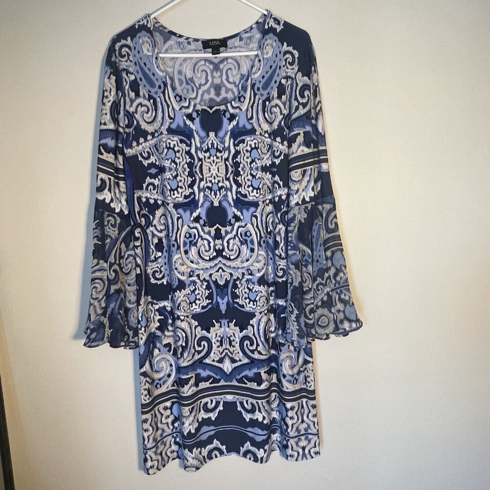 MSK Bell Sleeve Multicolor Shift Dress (DressBarn)
